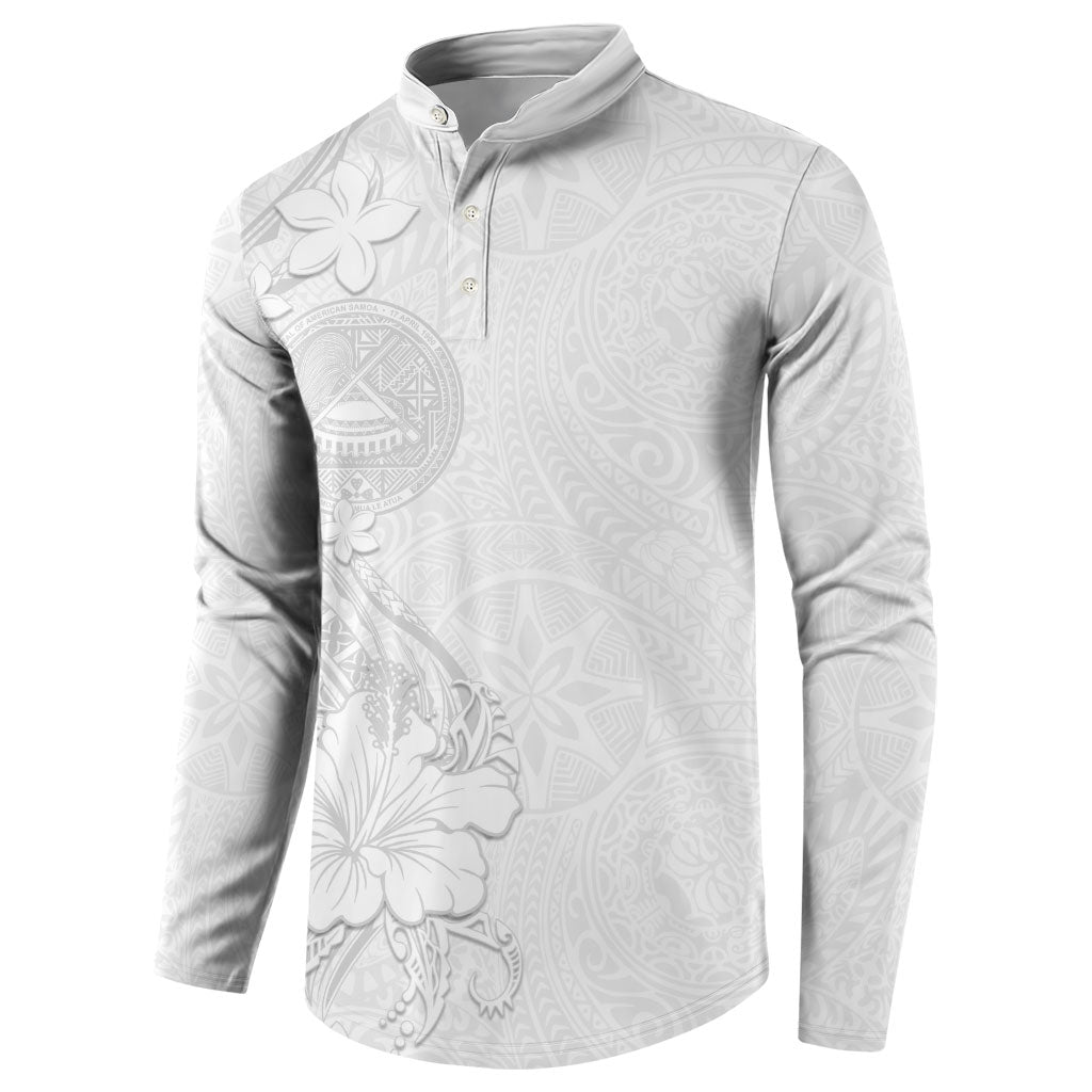 American Samoa White Sunday Button Sweatshirt Polynesian Pattern With Tropical Flowers LT05 - Polynesian Pride