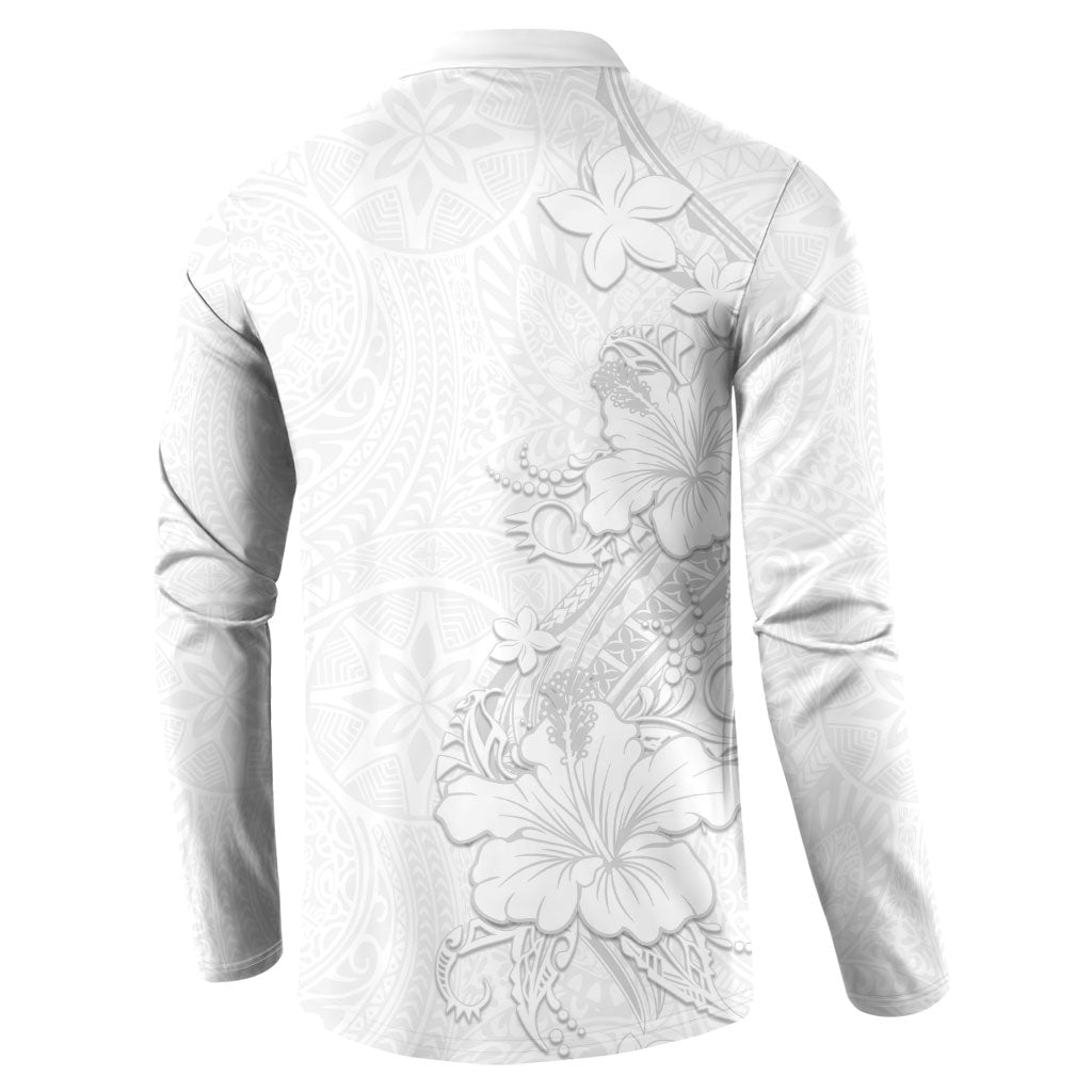American Samoa White Sunday Button Sweatshirt Polynesian Pattern With Tropical Flowers LT05 - Polynesian Pride