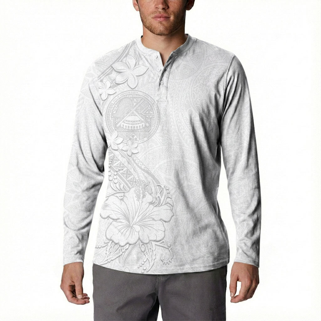 American Samoa White Sunday Button Sweatshirt Polynesian Pattern With Tropical Flowers LT05 - Polynesian Pride