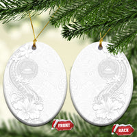 American Samoa White Sunday Ceramic Ornament Polynesian Pattern With Tropical Flowers LT05 Oval White - Polynesian Pride