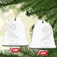 American Samoa White Sunday Ceramic Ornament Polynesian Pattern With Tropical Flowers LT05 Bell Flake White - Polynesian Pride