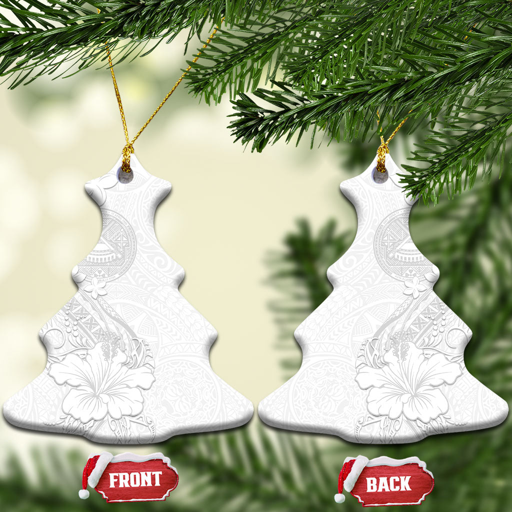 American Samoa White Sunday Ceramic Ornament Polynesian Pattern With Tropical Flowers LT05 Christmas Tree White - Polynesian Pride