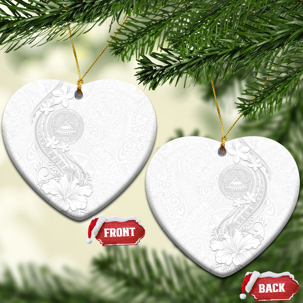 American Samoa White Sunday Ceramic Ornament Polynesian Pattern With Tropical Flowers LT05 Heart White - Polynesian Pride