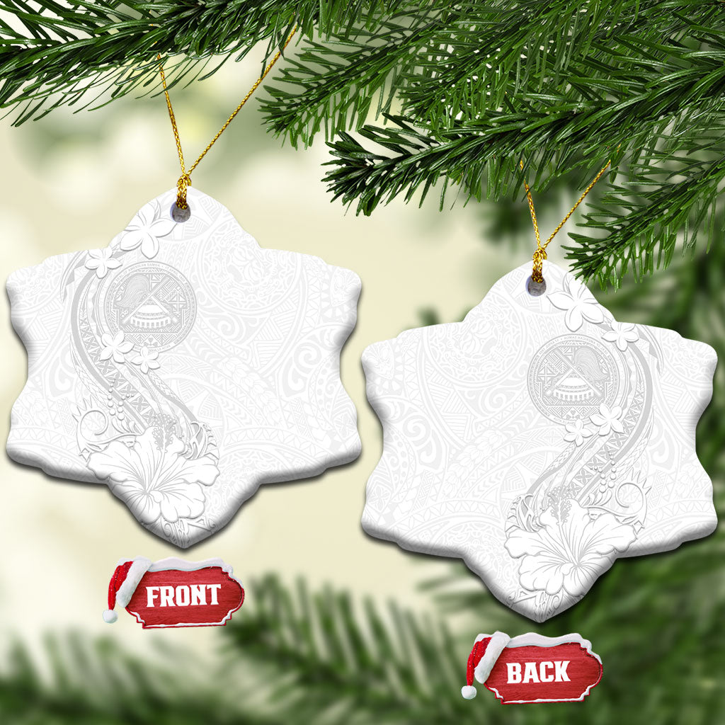 American Samoa White Sunday Ceramic Ornament Polynesian Pattern With Tropical Flowers LT05 Snow Flake White - Polynesian Pride