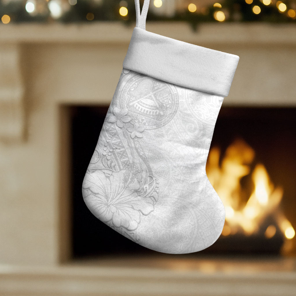 American Samoa White Sunday Christmas Stocking Polynesian Pattern With Tropical Flowers LT05 Set of 2 White - Polynesian Pride