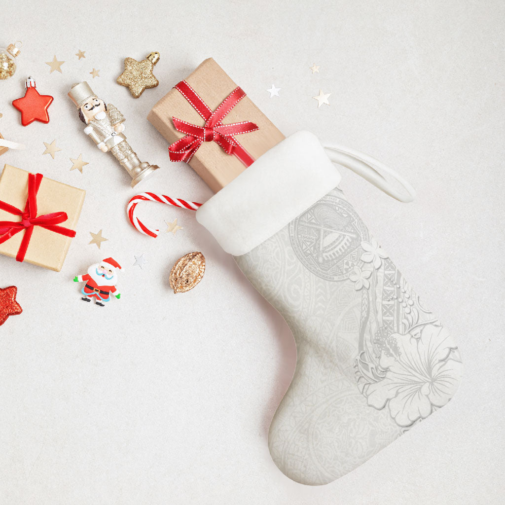 American Samoa White Sunday Christmas Stocking Polynesian Pattern With Tropical Flowers LT05 - Polynesian Pride