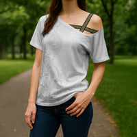 American Samoa White Sunday Cross Shoulder Shirt Polynesian Pattern With Tropical Flowers LT05 - Polynesian Pride