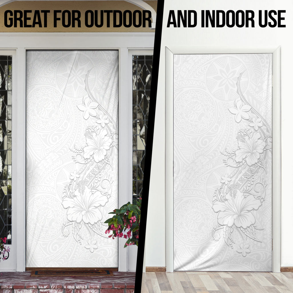 American Samoa White Sunday Door Cover Polynesian Pattern With Tropical Flowers LT05 - Polynesian Pride
