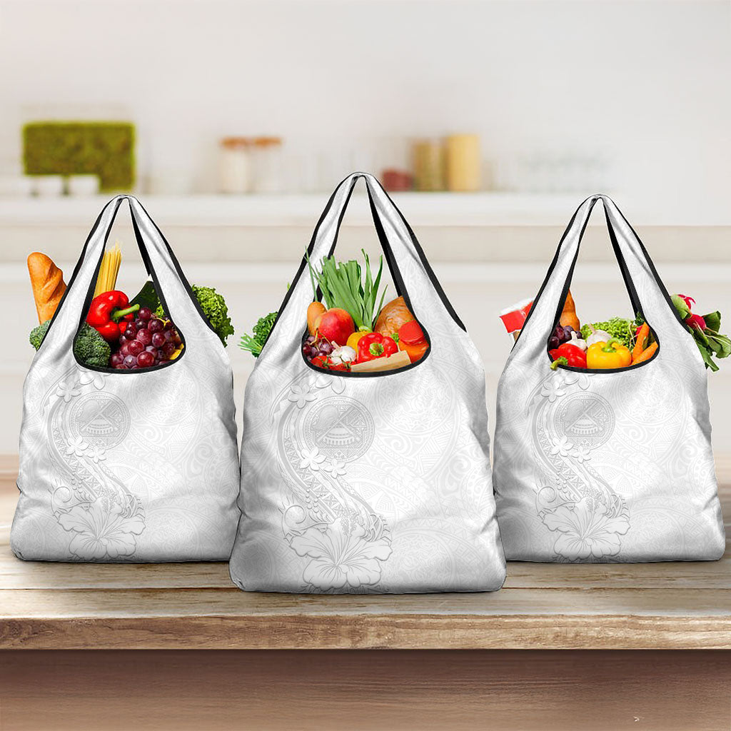 American Samoa White Sunday Grocery Bag Polynesian Pattern With Tropical Flowers LT05 3-pack One Size White - Polynesian Pride