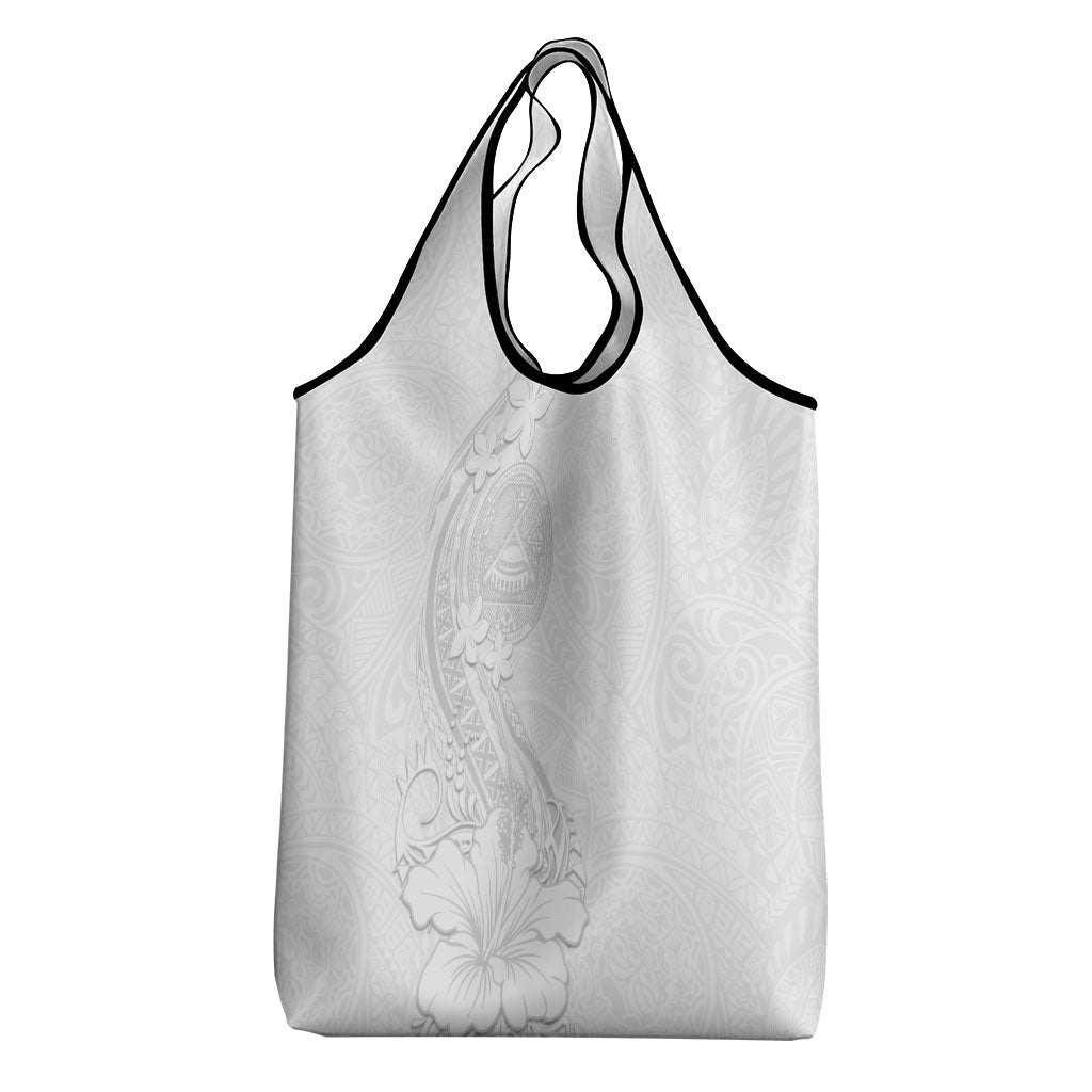 American Samoa White Sunday Grocery Bag Polynesian Pattern With Tropical Flowers LT05 - Polynesian Pride