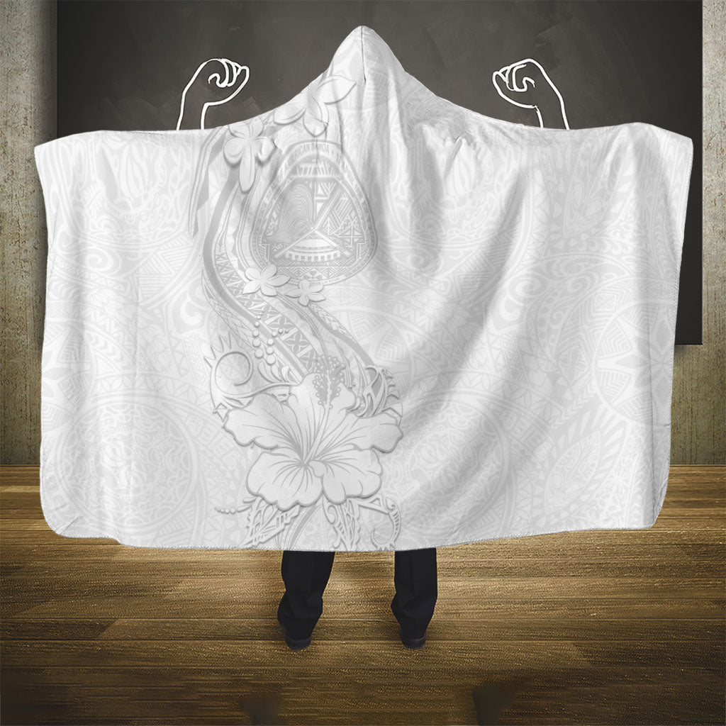 American Samoa White Sunday Hooded Blanket Polynesian Pattern With Tropical Flowers LT05 - Polynesian Pride
