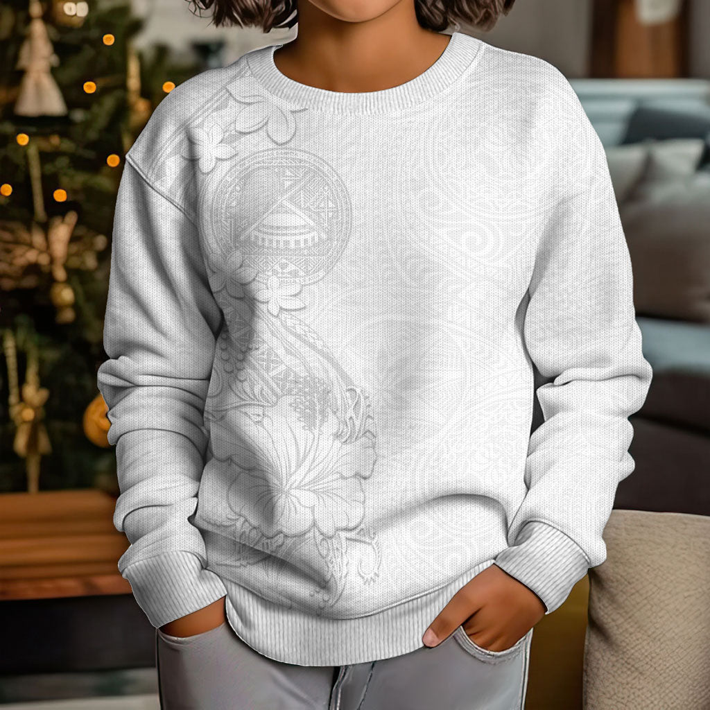 American Samoa White Sunday Kid Ugly Christmas Sweater Polynesian Pattern With Tropical Flowers LT05 - Polynesian Pride