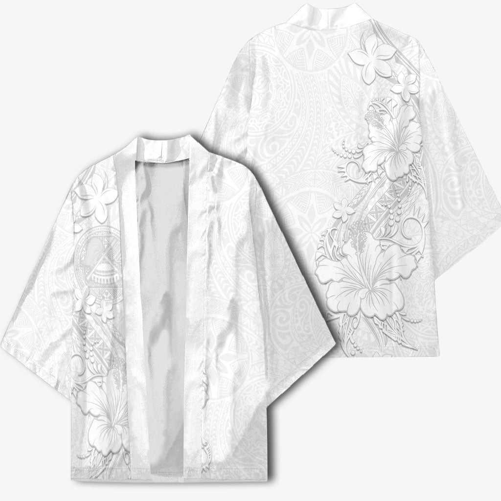 American Samoa White Sunday Kimono Polynesian Pattern With Tropical Flowers LT05 - Polynesian Pride