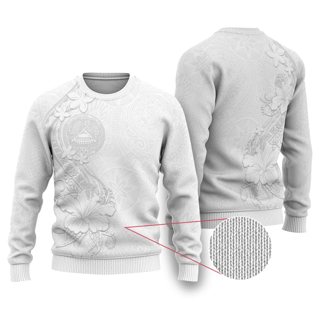 American Samoa White Sunday Ugly Christmas Sweater Polynesian Pattern With Tropical Flowers LT05 White - Polynesian Pride