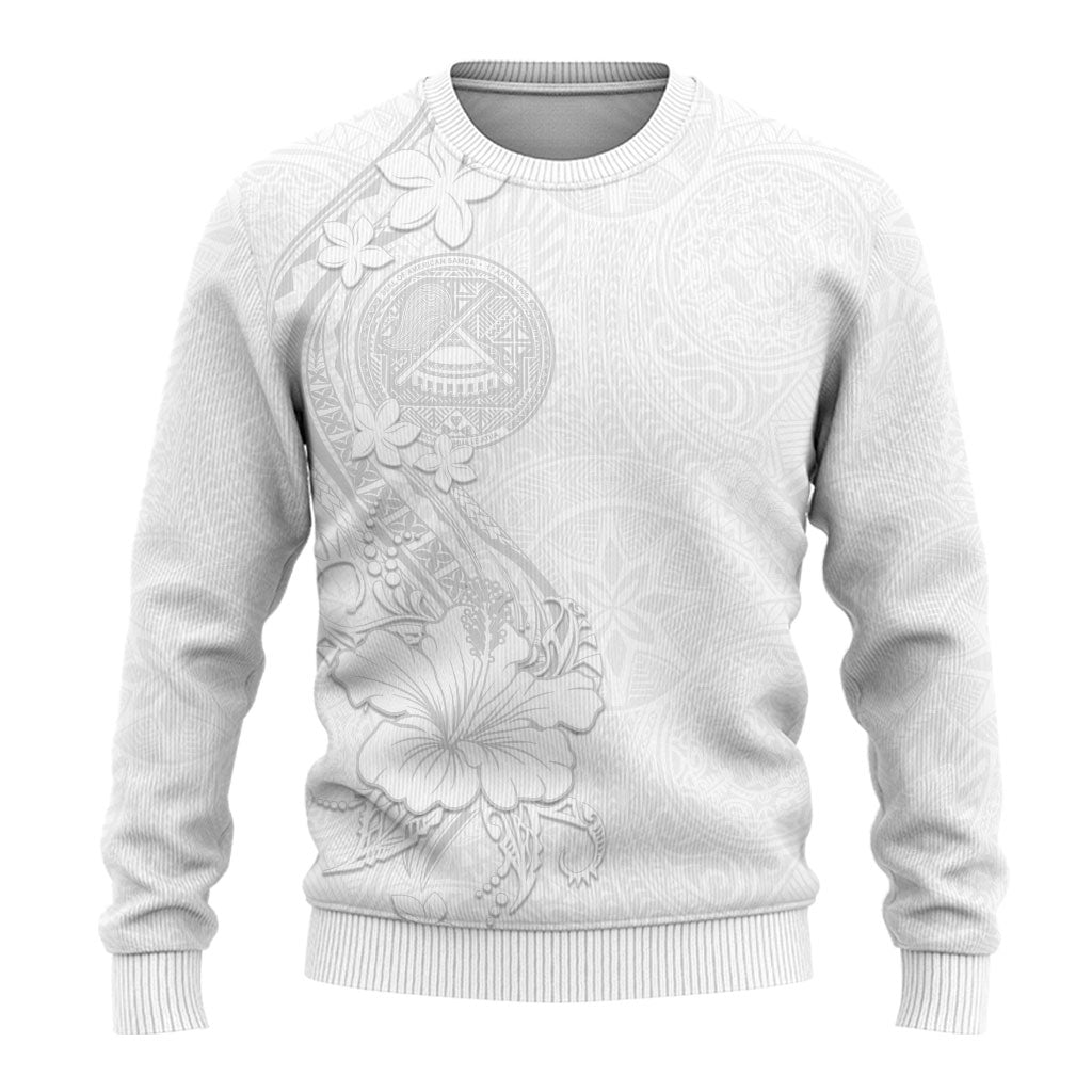 American Samoa White Sunday Ugly Christmas Sweater Polynesian Pattern With Tropical Flowers LT05 - Polynesian Pride