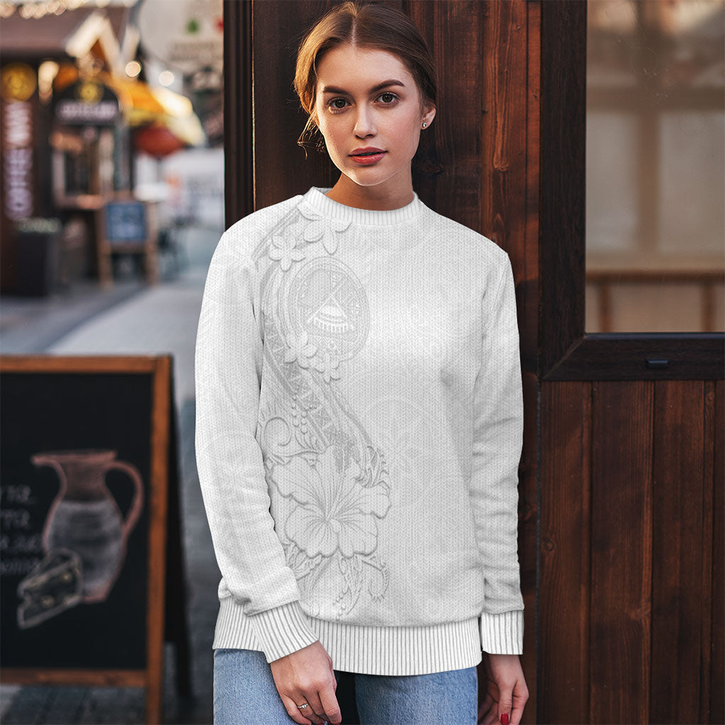 American Samoa White Sunday Ugly Christmas Sweater Polynesian Pattern With Tropical Flowers LT05 - Polynesian Pride