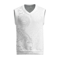 American Samoa White Sunday Christmas Knitted V-Neck Vest Polynesian Pattern With Tropical Flowers LT05 White - Polynesian Pride