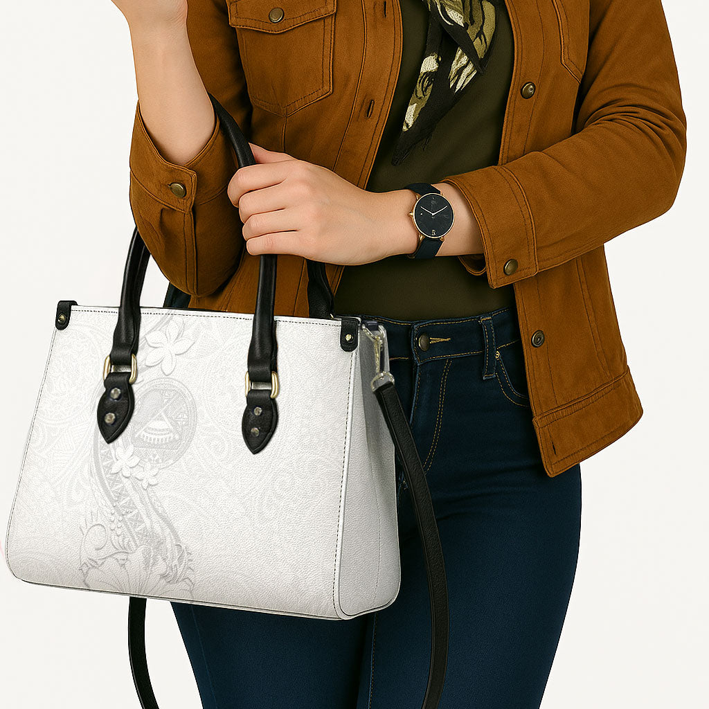 American Samoa White Sunday Leather Bag Polynesian Pattern With Tropical Flowers LT05 - Polynesian Pride