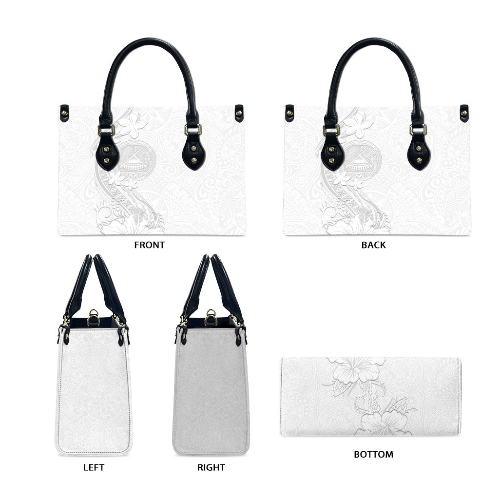 American Samoa White Sunday Leather Bag Polynesian Pattern With Tropical Flowers LT05 - Polynesian Pride