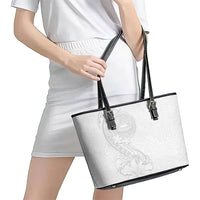 American Samoa White Sunday Leather Tote Bag Polynesian Pattern With Tropical Flowers LT05 - Polynesian Pride