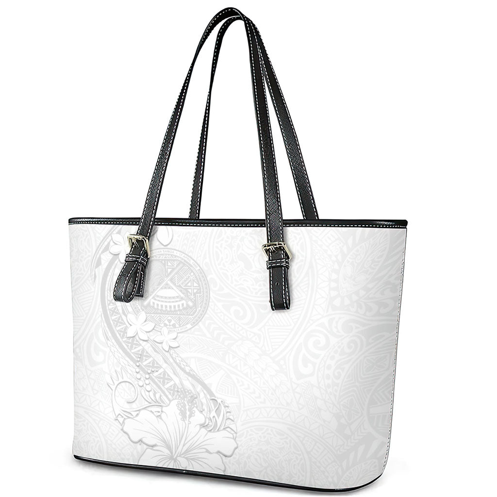 American Samoa White Sunday Leather Tote Bag Polynesian Pattern With Tropical Flowers LT05 - Polynesian Pride