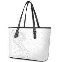 American Samoa White Sunday Leather Tote Bag Polynesian Pattern With Tropical Flowers LT05 - Polynesian Pride