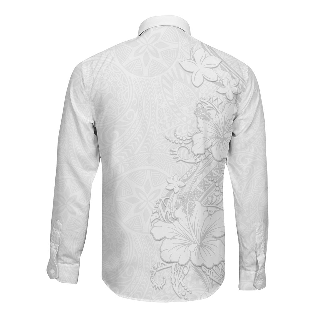 American Samoa White Sunday Long Sleeve Button Shirt Polynesian Pattern With Tropical Flowers LT05 - Polynesian Pride