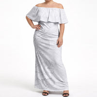 American Samoa White Sunday Off Shoulder Maxi Dress Polynesian Pattern With Tropical Flowers LT05 Women White - Polynesian Pride