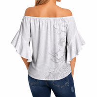 American Samoa White Sunday Off Shoulder Wrap Waist Top Polynesian Pattern With Tropical Flowers LT05 - Polynesian Pride