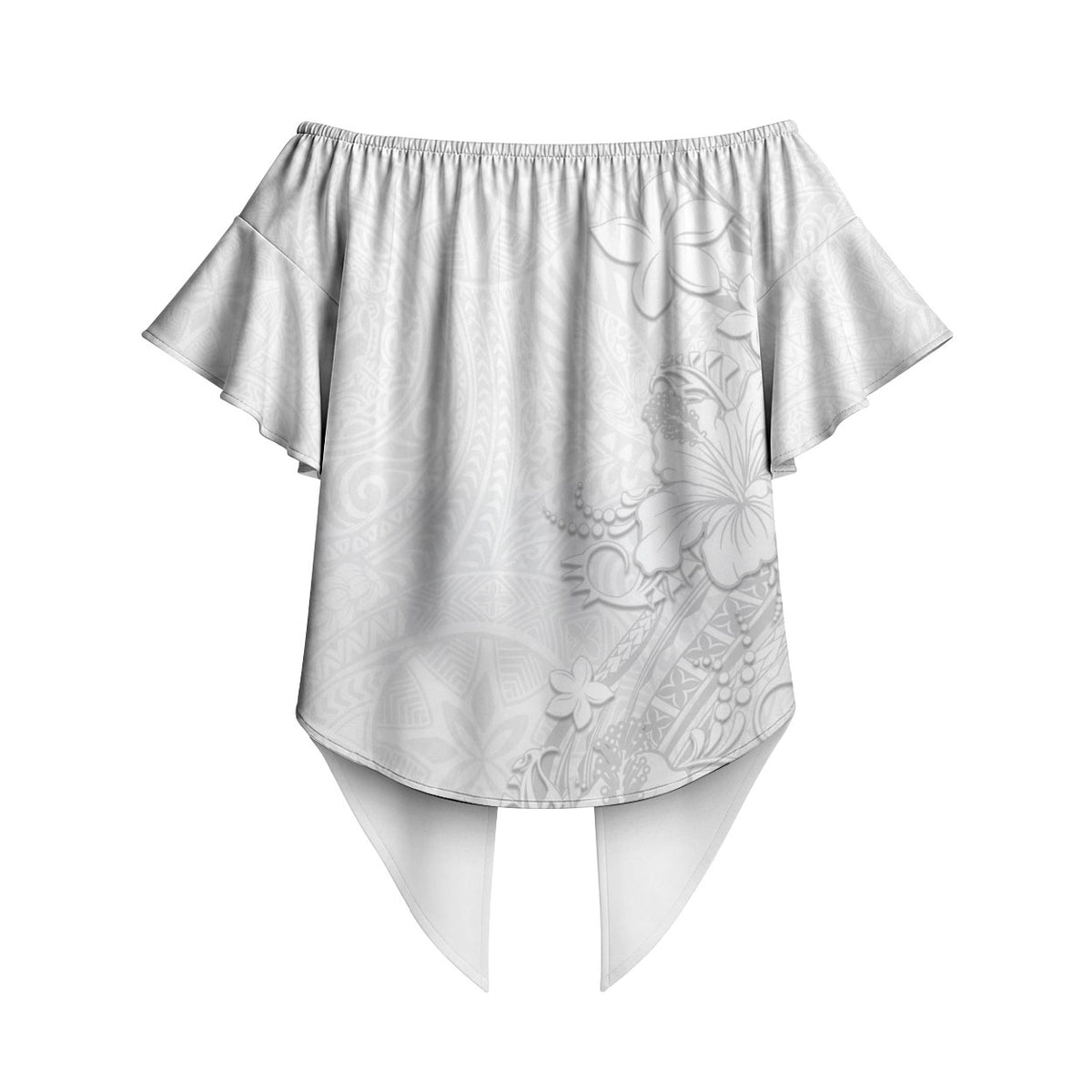 American Samoa White Sunday Off Shoulder Wrap Waist Top Polynesian Pattern With Tropical Flowers LT05 - Polynesian Pride