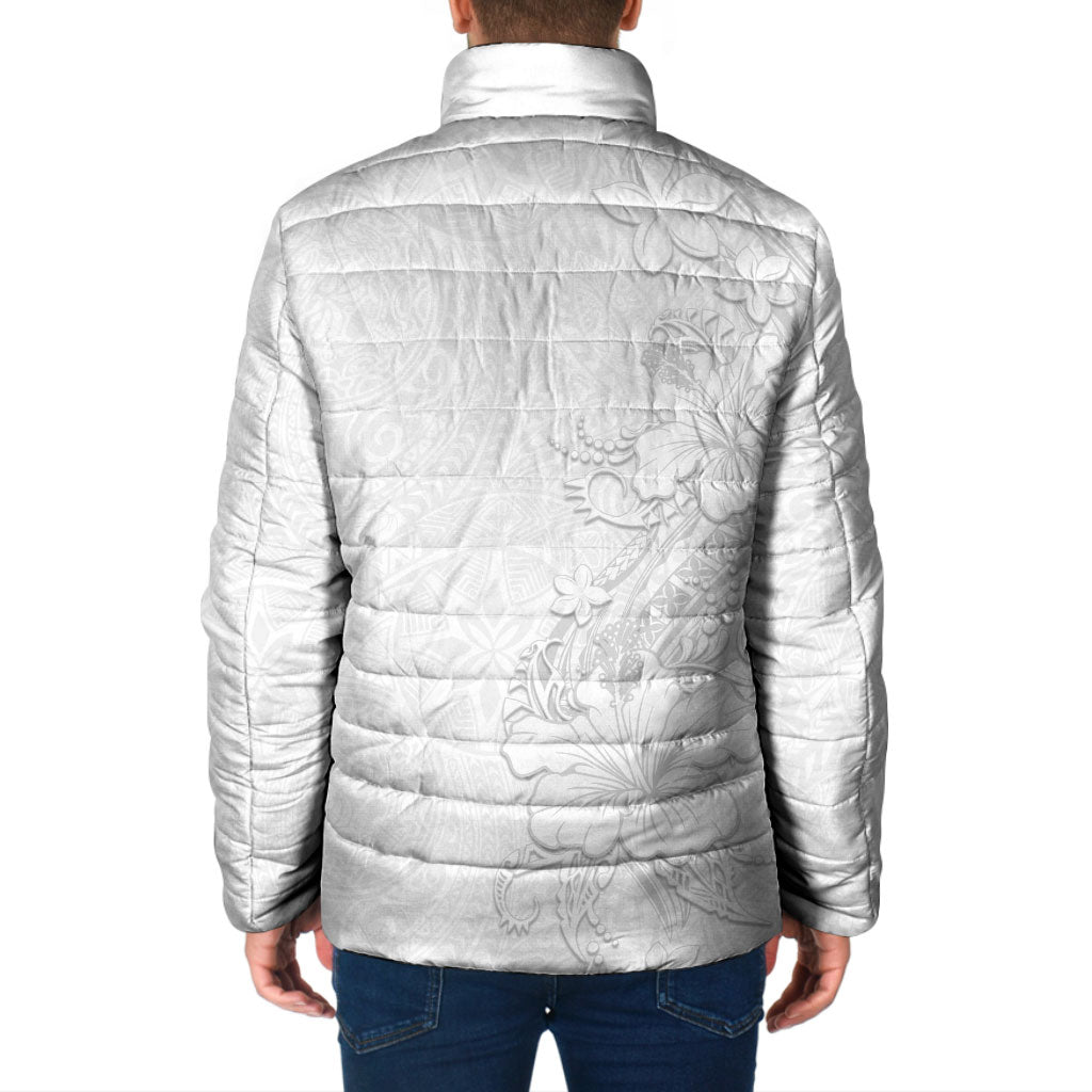 American Samoa White Sunday Padded Jacket Polynesian Pattern With Tropical Flowers LT05 - Polynesian Pride
