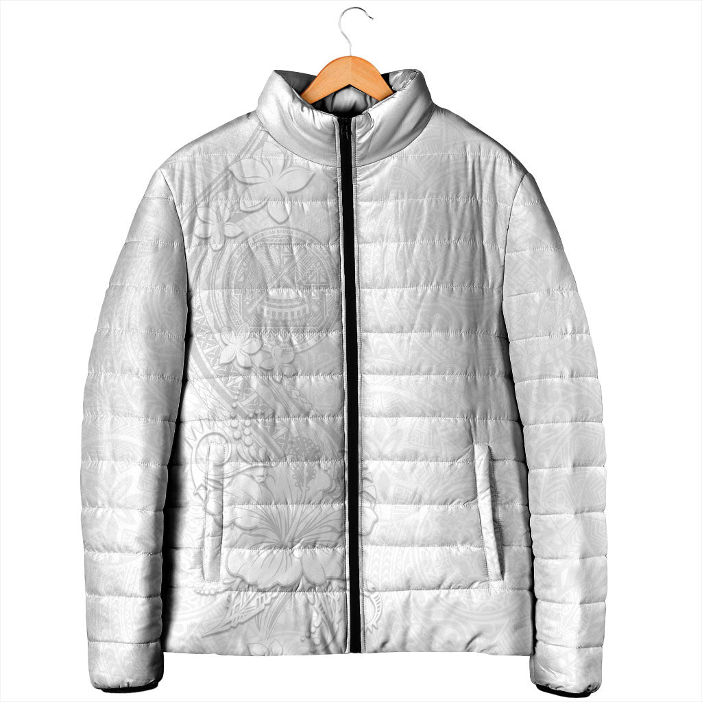 American Samoa White Sunday Padded Jacket Polynesian Pattern With Tropical Flowers LT05 - Polynesian Pride