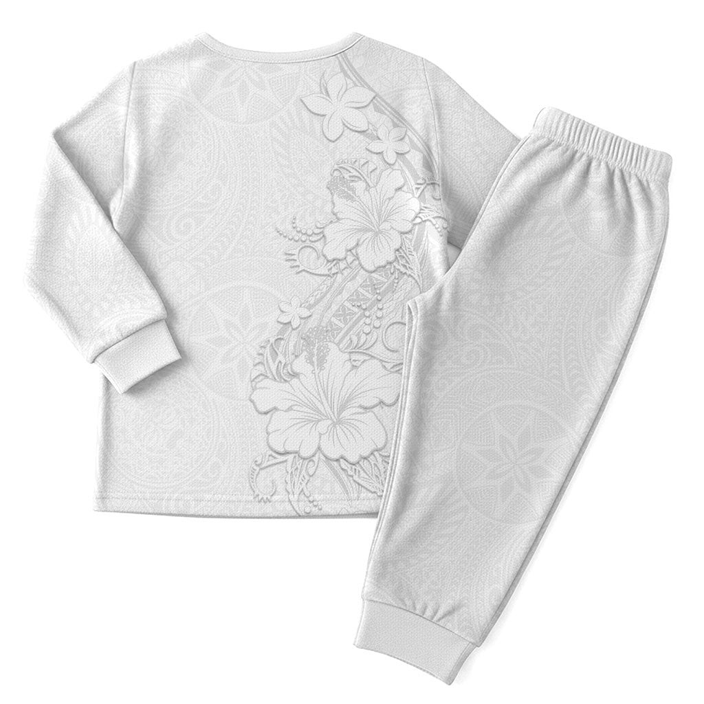 American Samoa White Sunday Christmas Pajama Set Polynesian Pattern With Tropical Flowers LT05 - Polynesian Pride