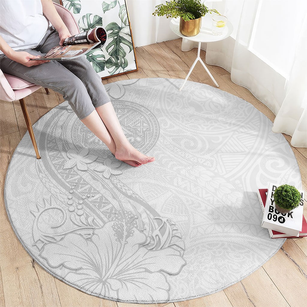 American Samoa White Sunday Round Carpet Polynesian Pattern With Tropical Flowers LT05 - Polynesian Pride