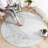 American Samoa White Sunday Round Carpet Polynesian Pattern With Tropical Flowers LT05 - Polynesian Pride