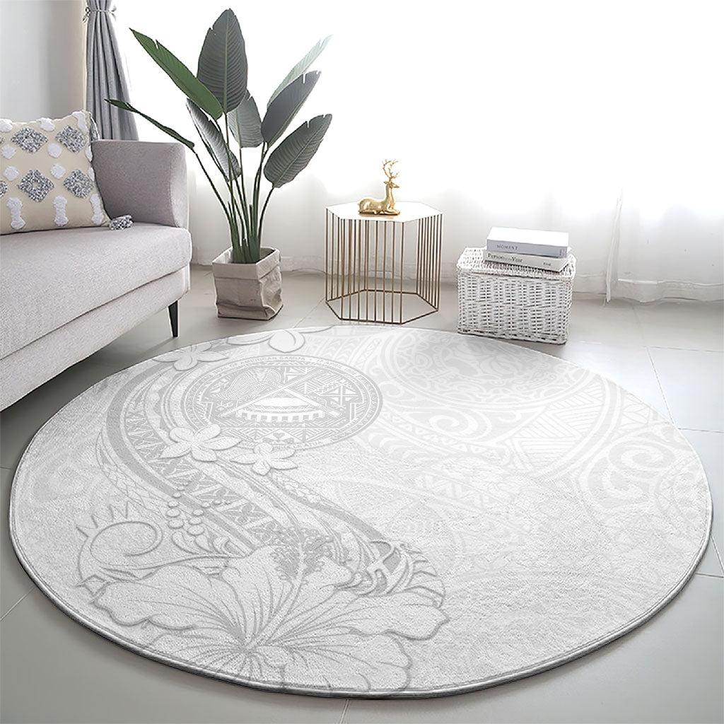 American Samoa White Sunday Round Carpet Polynesian Pattern With Tropical Flowers LT05 - Polynesian Pride