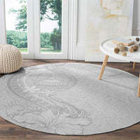 American Samoa White Sunday Round Carpet Polynesian Pattern With Tropical Flowers LT05 - Polynesian Pride