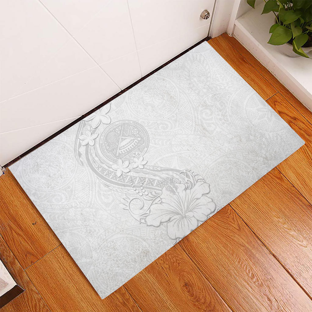 American Samoa White Sunday Rubber Doormat Polynesian Pattern With Tropical Flowers LT05 - Polynesian Pride