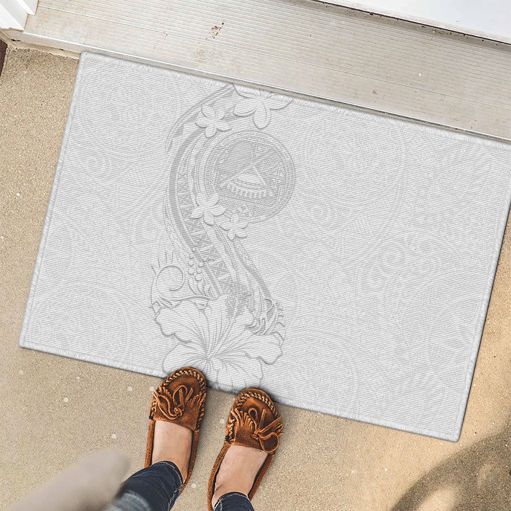 American Samoa White Sunday Rubber Doormat Polynesian Pattern With Tropical Flowers LT05 - Polynesian Pride