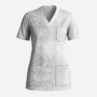 American Samoa White Sunday Scrub Top Polynesian Pattern With Tropical Flowers LT05 Adult White - Polynesian Pride