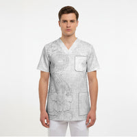 American Samoa White Sunday Scrub Top Polynesian Pattern With Tropical Flowers LT05 - Polynesian Pride
