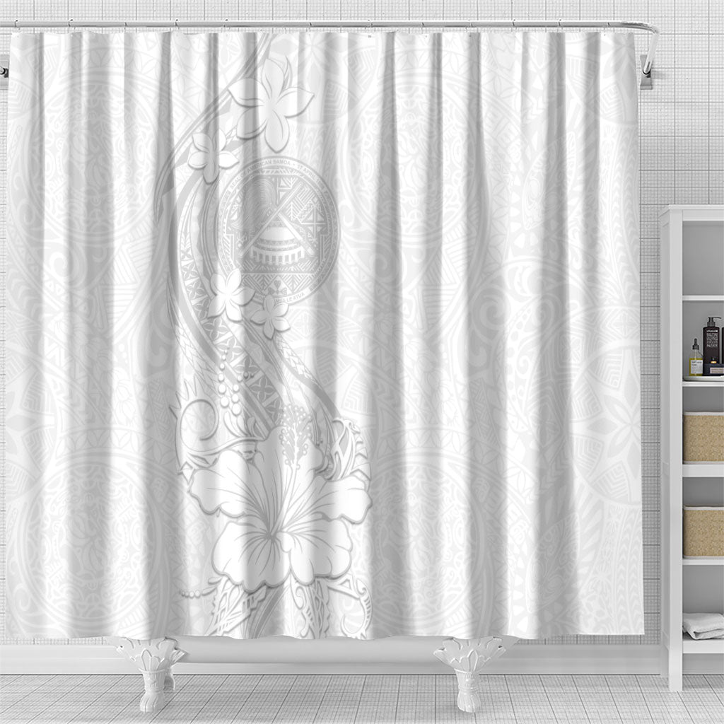 American Samoa White Sunday Shower Curtain Polynesian Pattern With Tropical Flowers LT05 - Polynesian Pride