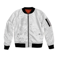 American Samoa White Sunday Sleeve Zip Bomber Jacket Polynesian Pattern With Tropical Flowers LT05 Unisex White - Polynesian Pride