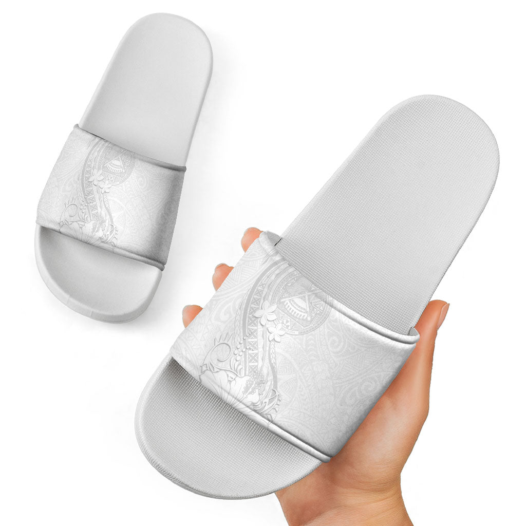 American Samoa White Sunday Slide Sandals Polynesian Pattern With Tropical Flowers LT05 - Polynesian Pride