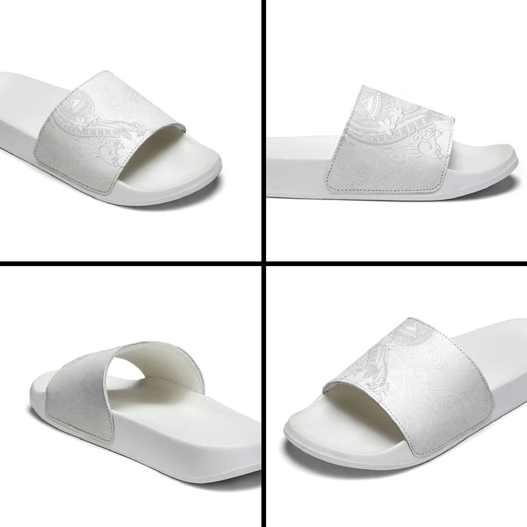American Samoa White Sunday Slide Sandals Polynesian Pattern With Tropical Flowers LT05 - Polynesian Pride