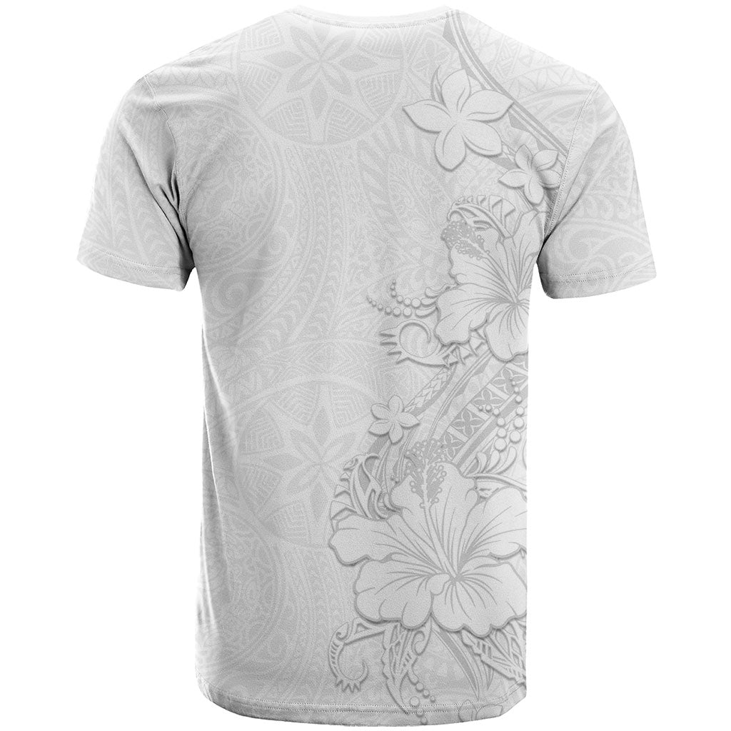 American Samoa White Sunday T Shirt Polynesian Pattern With Tropical Flowers LT05 - Polynesian Pride