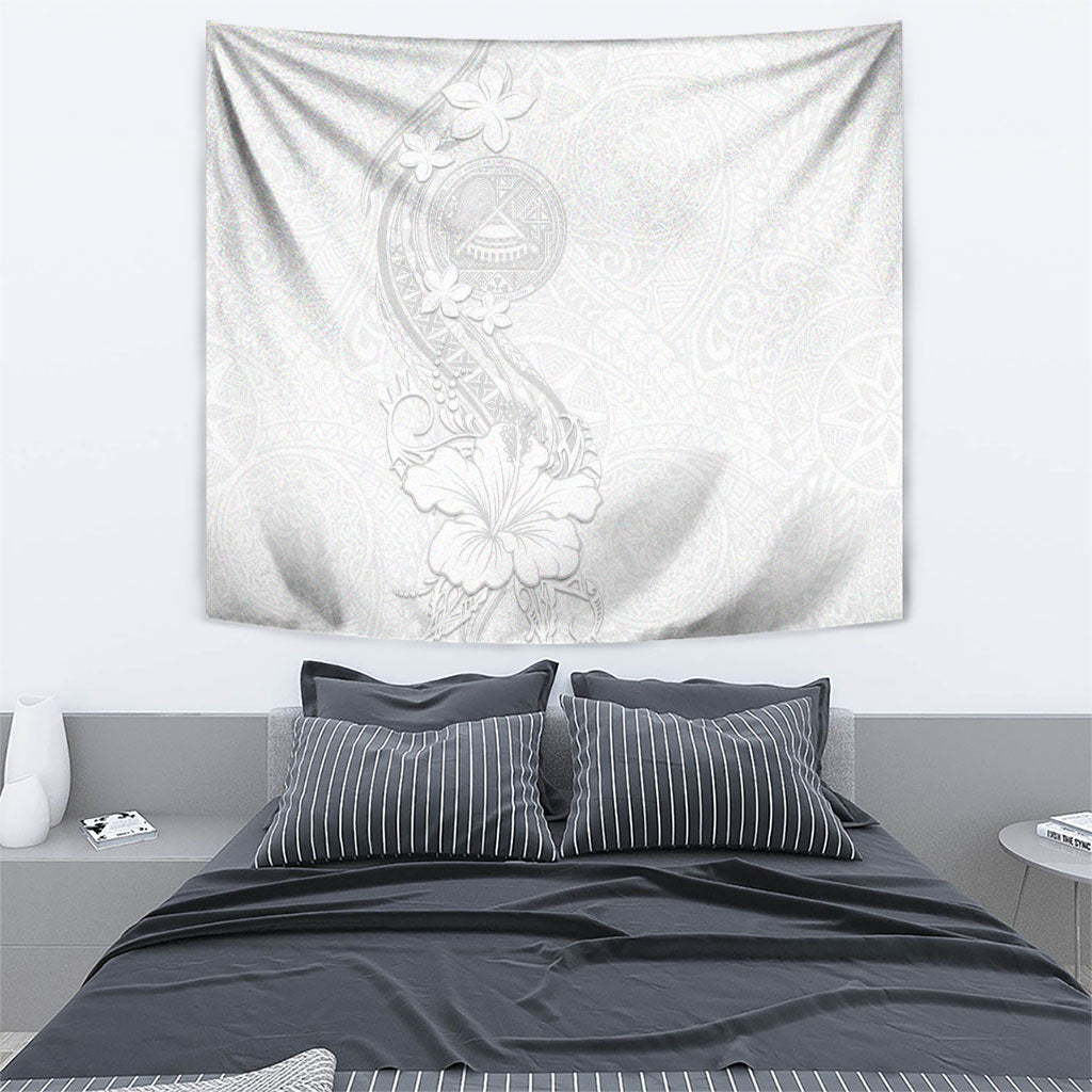 American Samoa White Sunday Tapestry Polynesian Pattern With Tropical Flowers LT05 - Polynesian Pride