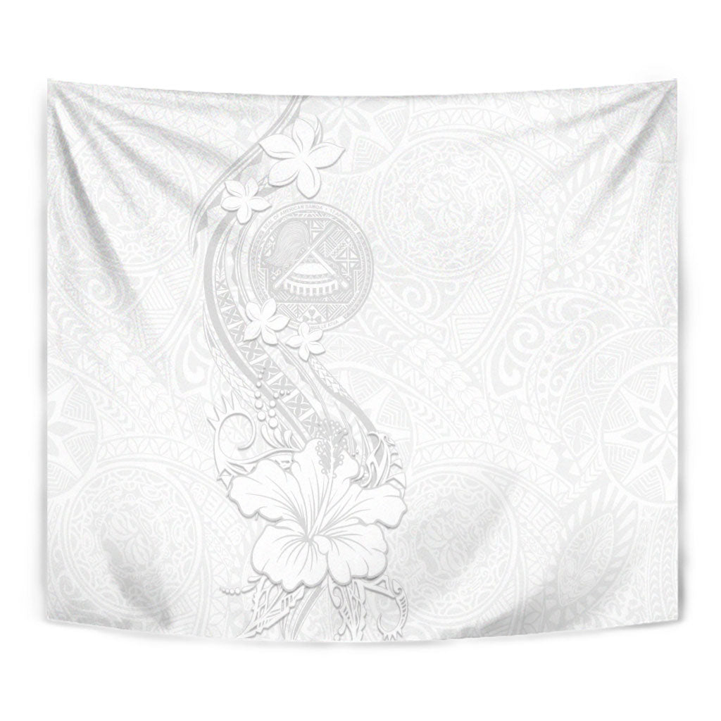American Samoa White Sunday Tapestry Polynesian Pattern With Tropical Flowers LT05 - Polynesian Pride