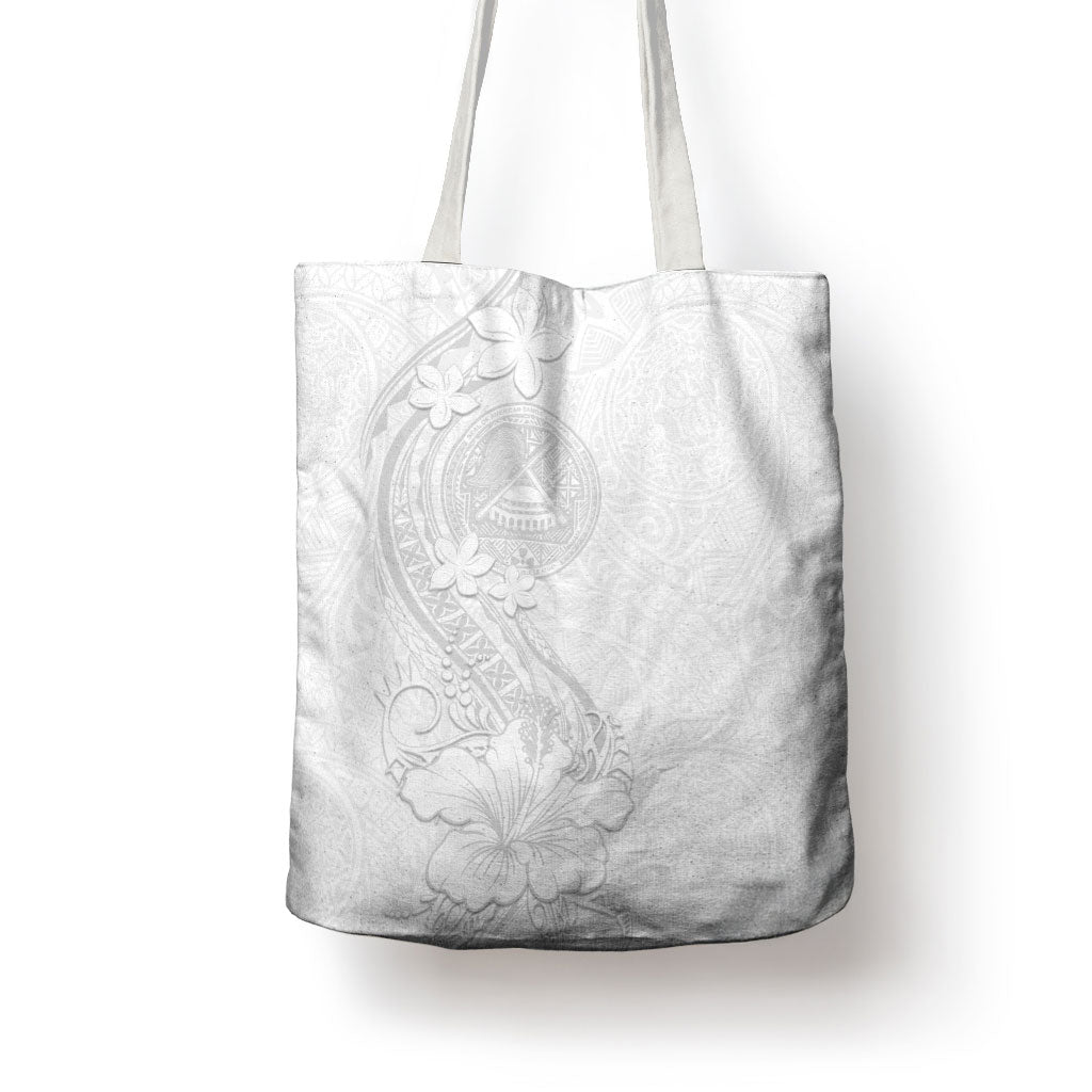 American Samoa White Sunday Tote Bag Polynesian Pattern With Tropical Flowers LT05 - Polynesian Pride