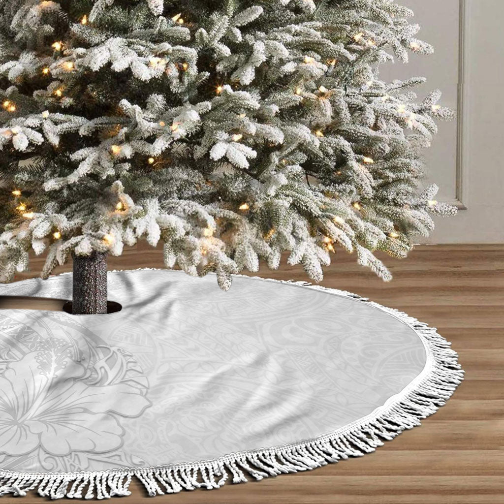 American Samoa White Sunday Tree Skirt Polynesian Pattern With Tropical Flowers LT05 - Polynesian Pride
